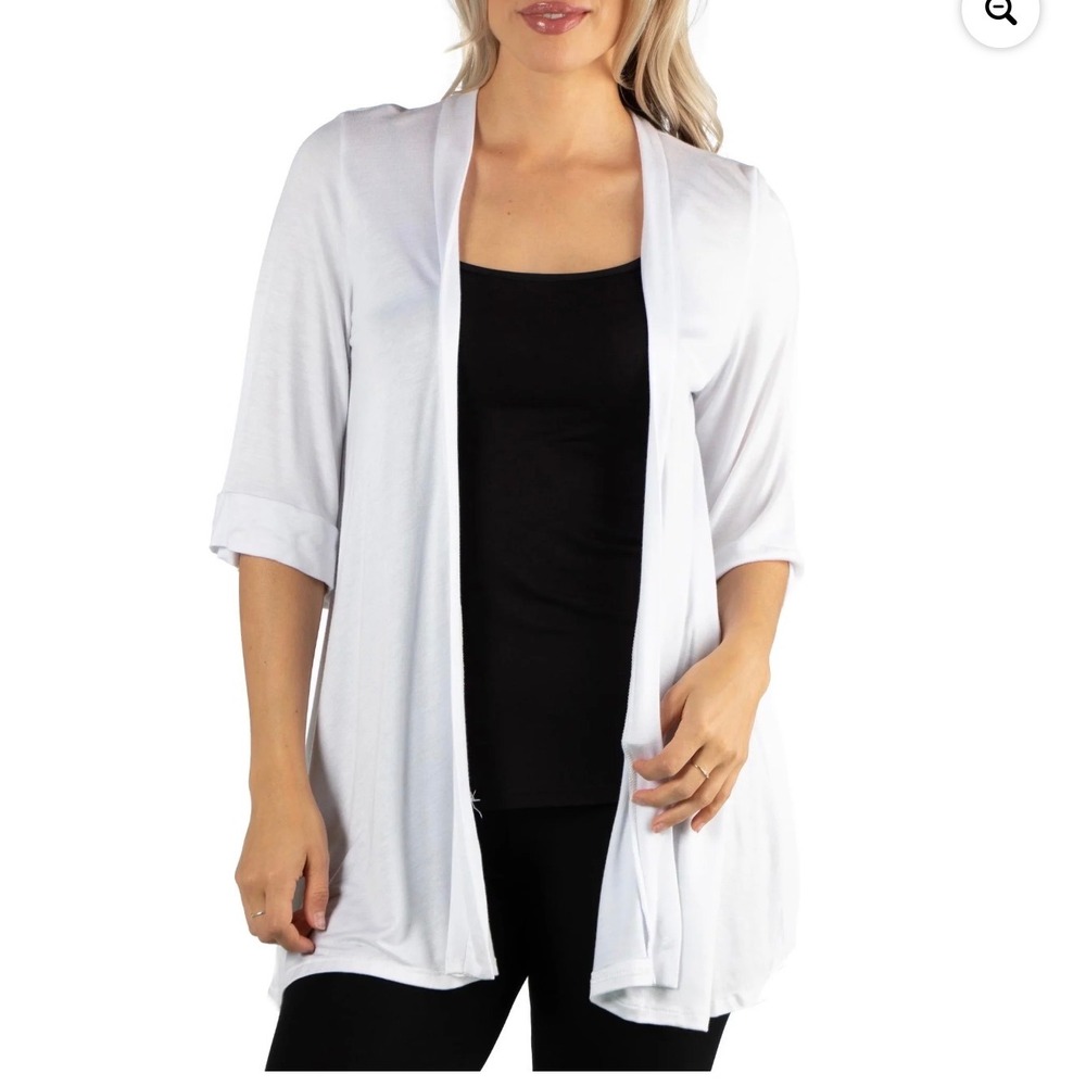 24Seven Comfort Apparel White Medium Open Front Cardigan Lounge Resortwear